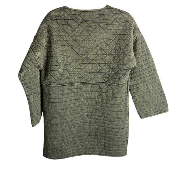 World Market Size S Quilted Open Front Jacket Moss Green Layering Chunky Cotton - Picture 2 of 6